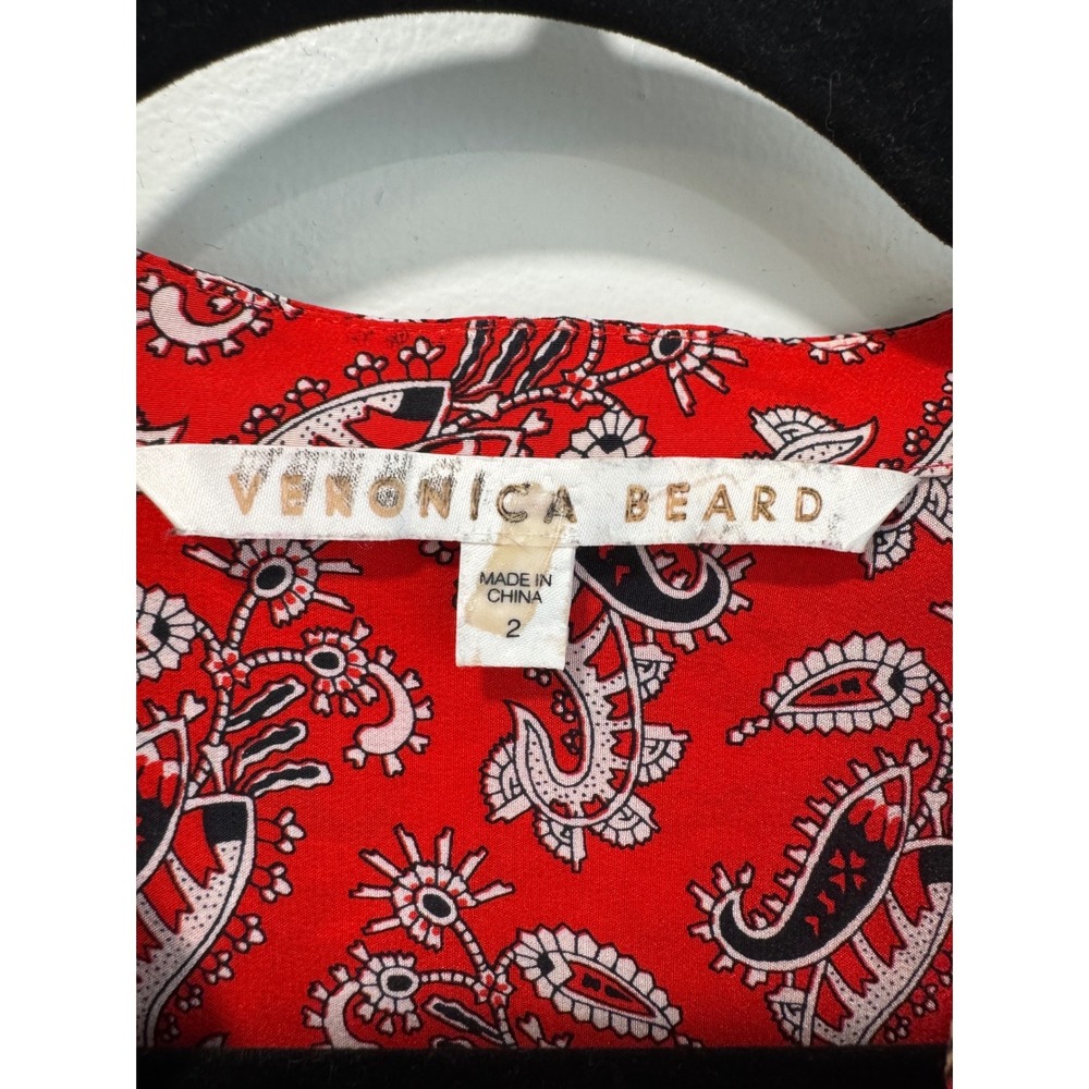 Veronica Beard Red Paisley 100% Silk Blouse V-Neck Long Sleeve Top Size 2 - Picture 5 of 8